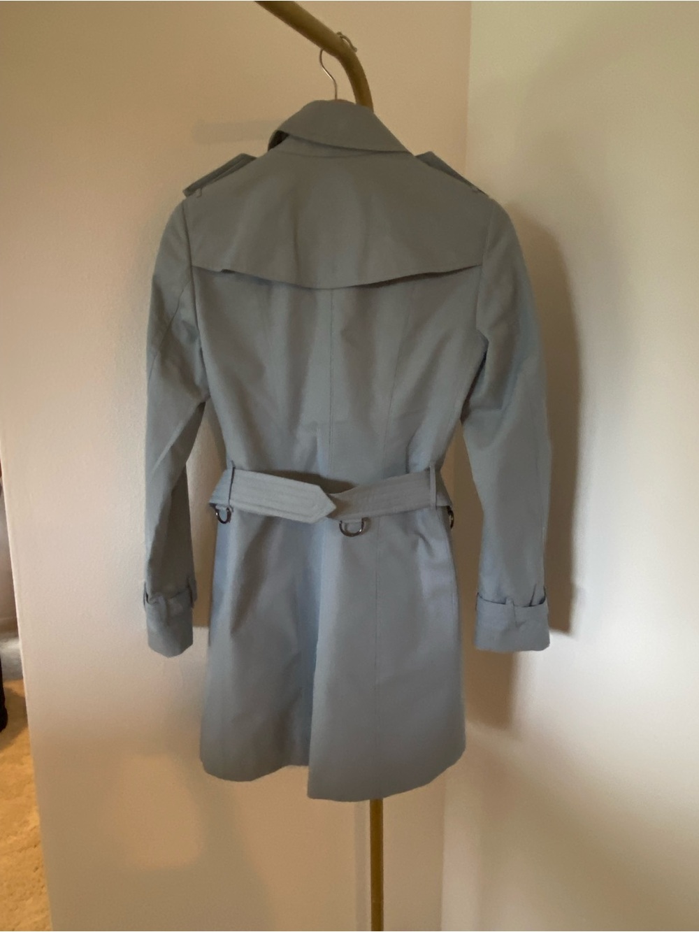 Burberry London Blue Cotton Check Lined Belted Trench Coat US 4 - Picture 4 of 15